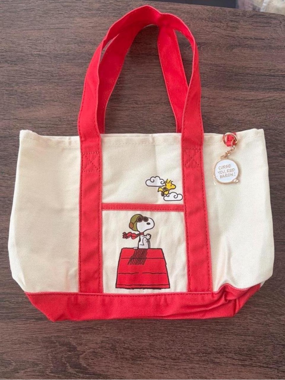 Peanuts Canvas Tote with Red Trim and Snoopy Graphic - Picture 2 of 7